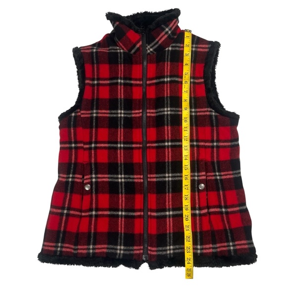 Woolrich Plaid Wool Blend Vest With Faux Fur Lining Red & Black Size Medium - Picture 7 of 9